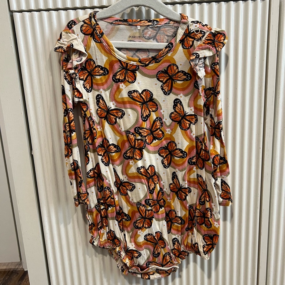 Posh Peanut Bowie Butterfly Print Bamboo One Piece - Orange and Cream
